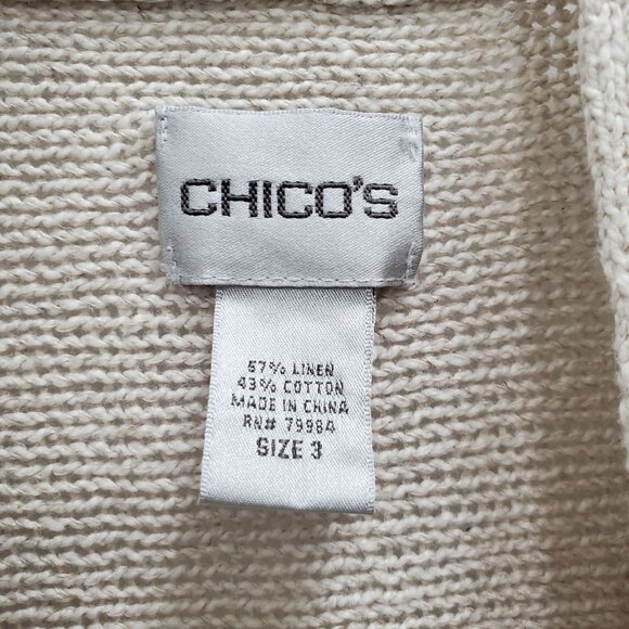 Chico's Women's Cream Soft Linen Blend Knit Open Front 3/4 Sleeve Cardigan 3‎ XL - Picture 3 of 6